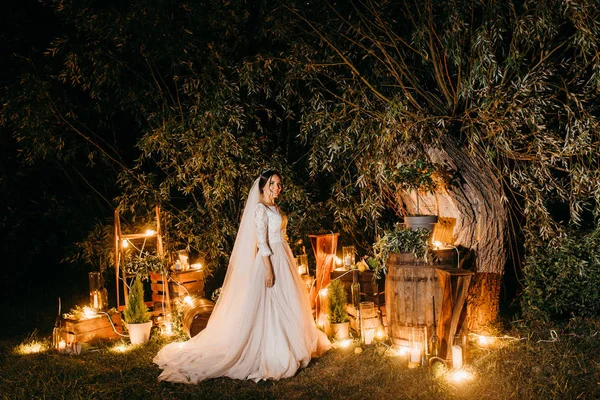 夜の繊細な美しい花嫁 — ストック写真