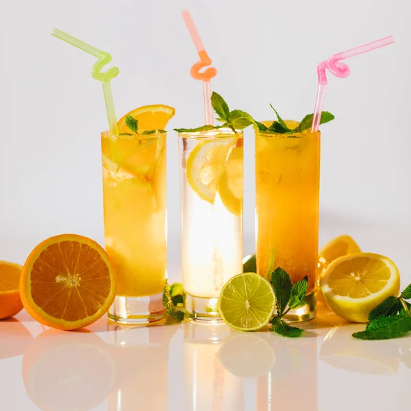 Sweet Delicious Fruit Lemonades Close — Stock Photo, Image