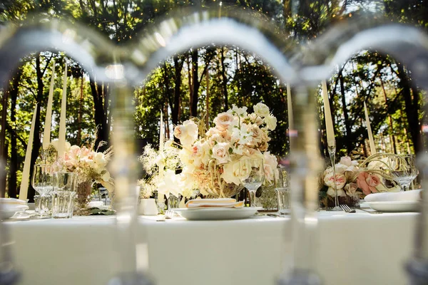 Bela Decoração Dia Casamento Mesa — Fotografia de Stock