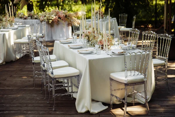 Gyönyörű Esküvő Napja Dekoráció Asztalok — Stock Fotó