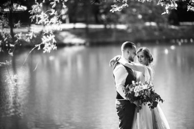 yeni evliler kucaklayan güzel genç Çift 