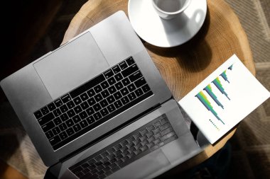 Dizüstü bilgisayarı ve fincanı olan iş yeri