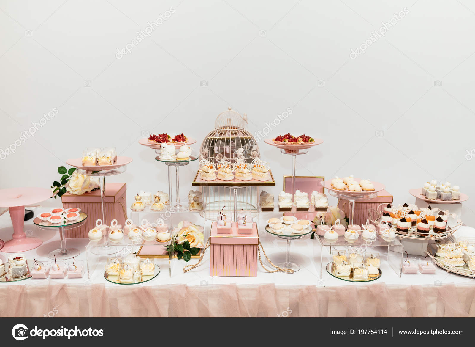 Delicious Wedding Reception Candy Bar Dessert Table Stock Photo