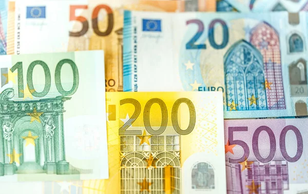 Stäng Eurosedlar Med Olika Nominella Värde — Stockfoto