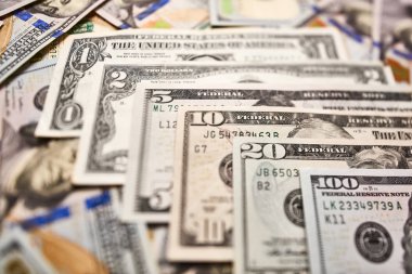 Farklı para birimleri ve nominal değerleri doları banknot banknotlar.