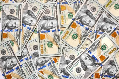 Yukarıdan Amerikan parası yüz doları bill görünümün arka planına duvar kağıdı. Bize 100 banknotlar.