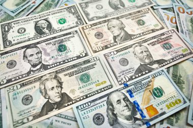 Farklı para birimleri ve nominal değerleri doları banknot banknotlar.