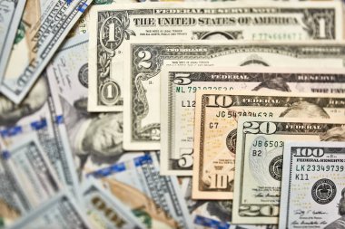 Farklı para birimleri ve nominal değerleri doları banknot banknotlar.
