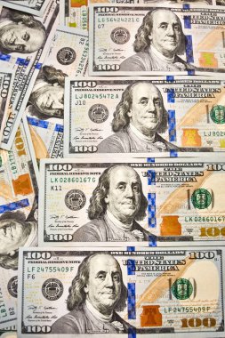 Yukarıdan Amerikan parası yüz doları bill görünümün arka planına duvar kağıdı. Bize 100 banknotlar.