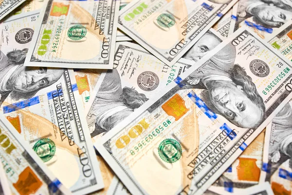 Fondo 100 Billetes Dólar Billetes Cien Dólares Americanos — Foto de Stock