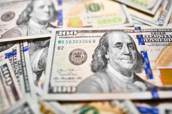 Macro Shot New 100 Dollar Bill Background 100 Dollar Bills — Stock Photo, Image