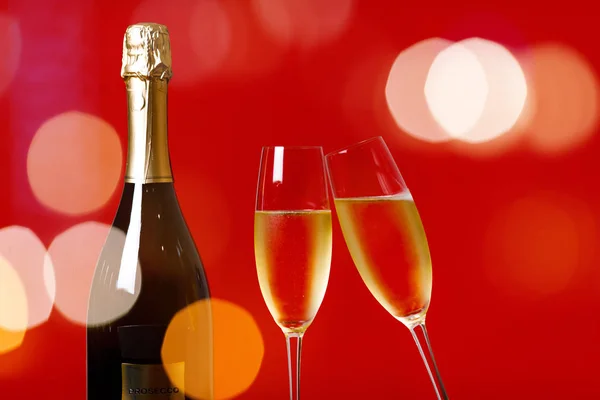 Bottiglia Champagne Fresco Bicchieri Champagne Delizioso Concetto Festa Festa — Foto Stock