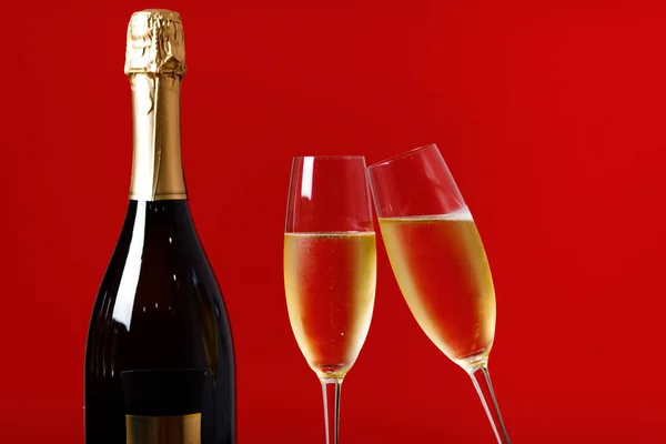 Bicchieri Champagne Frizzante Bottiglia Bicchieri Con Spumante — Foto Stock