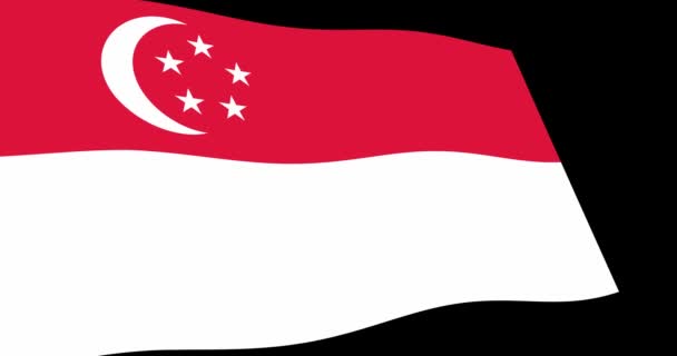 Animación Imágenes Bandera Singapur Ondeando Lentamente Sobre Fondo Negro Vista — Vídeo de stock