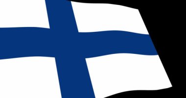 Finlandiya bayrağı görüntülerini animasyon 4k yavaş siyah arka plan üzerine, perspektif görünüm sallayarak