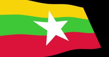 Myanmar bayrağı görüntülerini animasyon 4k yavaş siyah arka plan üzerine, perspektif görünüm sallayarak