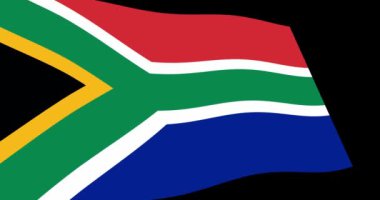 Güney Afrika bayrak görüntülerini animasyon 4k yavaş siyah arka plan üzerine, perspektif görünüm sallayarak