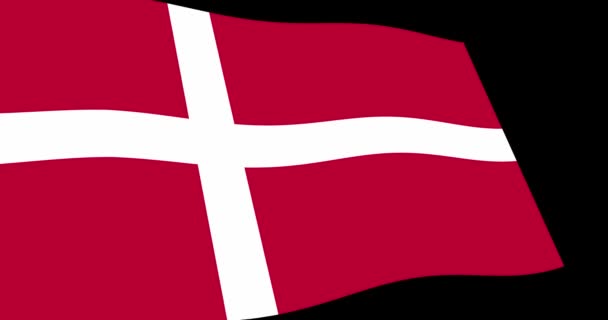 动画4K 镜头丹麦国旗慢挥舞黑色背景 透视视图 — 图库视频影像