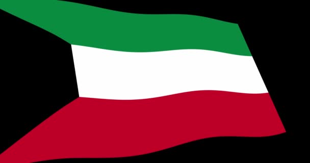 Animação Filmagem Bandeira Kuwait Acenando Lentamente Fundo Preto Vista Perspectiva — Vídeo de Stock