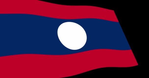 Кадри Анімації Прапор Лаосу Уповільнити Махав Чорному Тлі Точки Зору — стокове відео