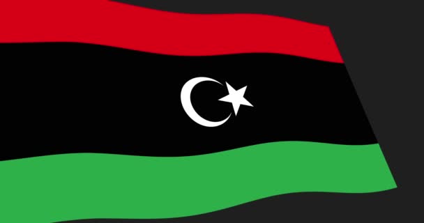Animación Imágenes Libia Bandera Ondeando Lentamente Sobre Fondo Negro Vista — Vídeos de Stock