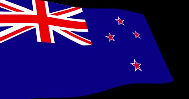 Animazione Filmato Della Bandiera Neozelandese Sventola Lento Sfondo Nero Prospettiva — Video Stock
