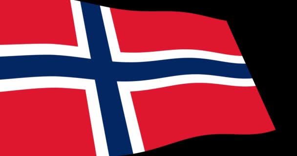 Animación Imágenes Bandera Noruega Ondeando Lentamente Sobre Fondo Negro Vista — Vídeo de stock