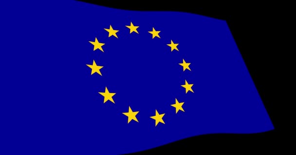 动画4K 欧洲联盟 国旗缓慢挥舞黑色背景 透视视图 — 图库视频影像