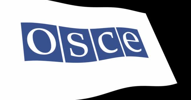 Osce セキュリティおよびヨーロッパの協同の組織 のアニメーション 映像に黒の背景分析観点ビューにゆっくり振ってフラグを設定します — ストック動画