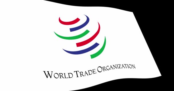 Animacja Zdjęcia Flagi Wto World Trade Organization Wolno Macha Czarnym — Wideo stockowe