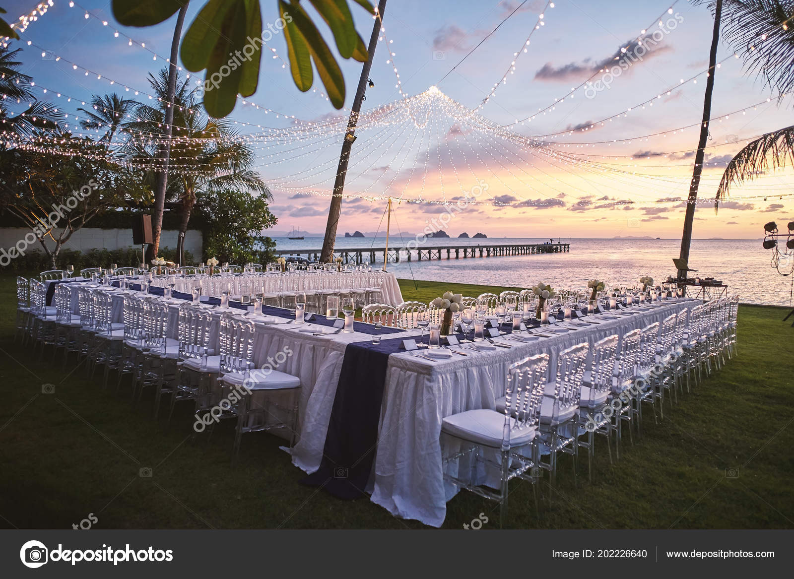 Beach Wedding Reception Dinner Venue Arrangement Sunset
