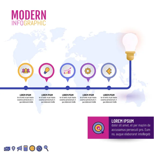 İş süreci. Infographic 5 adım, seçenekleri ile timeline. Vektör çizim şablonu