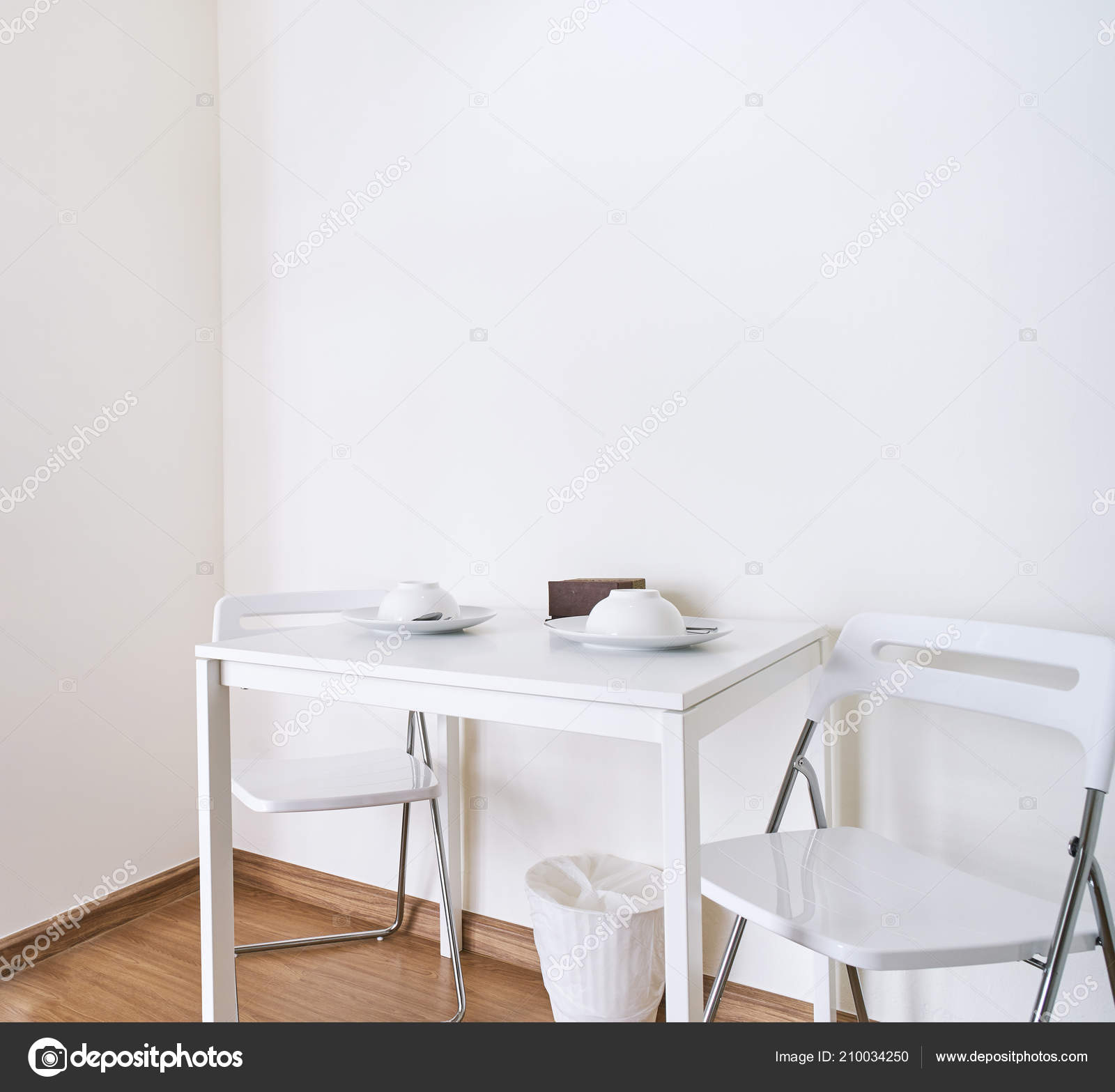 White Table Folding Chairs Set Kitchen Room Mock Modern Room