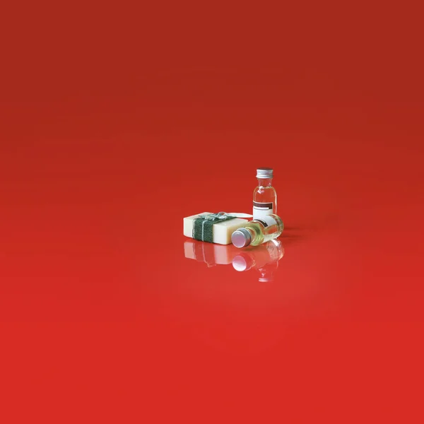 Botellas Aceite Esencial Con Jabón Sin Marca Spa Conceptos Productos — Foto de Stock