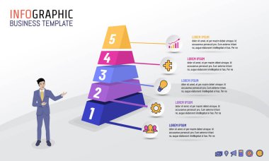 İş Infographic Şablon 5 adımlar, seçenekleri, vektör çizim düzeni tasarımı iş planı, strateji veya herhangi bir amaç için piramit.
