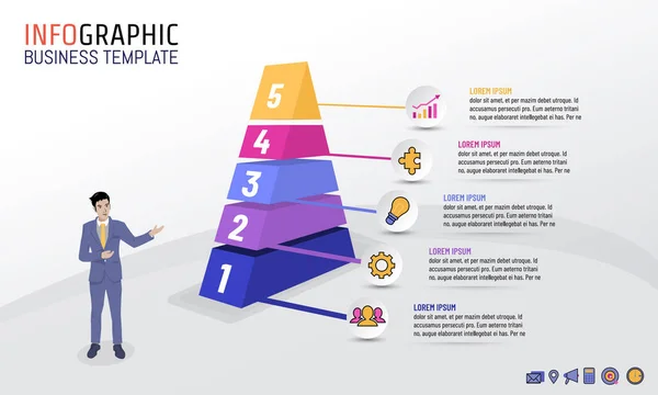 Plantilla Infografía Negocios Piramidal Con Pasos Opciones Diseño Diseño Ilustración — Vector de stock