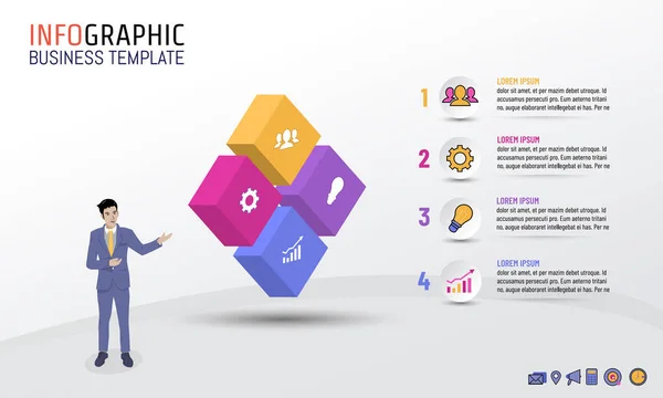 Estilo Bloco Modelo Infográfico Negócios Com Passos Opções Design Layout — Vetor de Stock