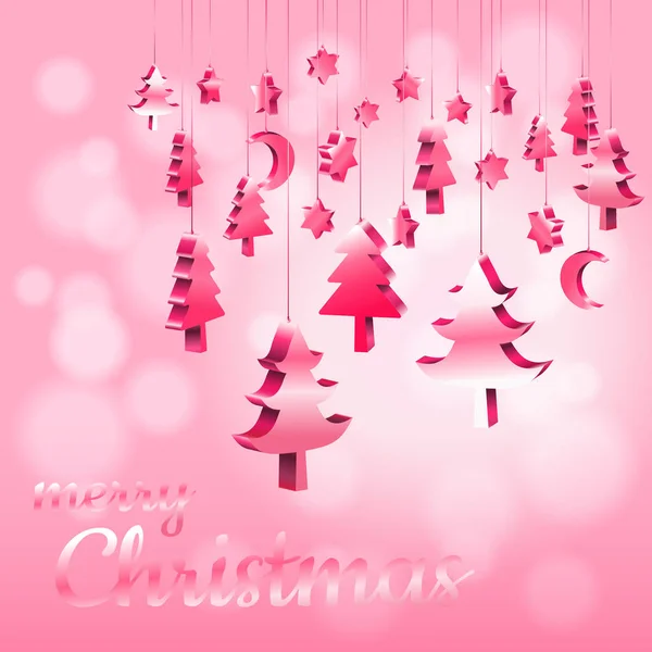 Rot Rosa Pastell Weihnachtsschmuck Hängendes Seil Isometrisch Mit Bokeh Verschwommen — Stockvektor