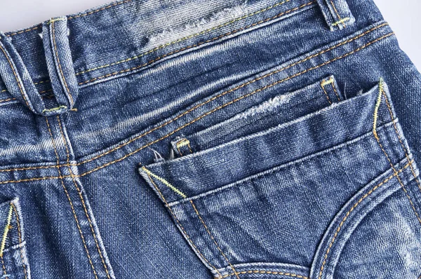 Parte Posterior Jeans Vaqueros Detalle Textura Con Bolsillo Primer Plano — Foto de Stock