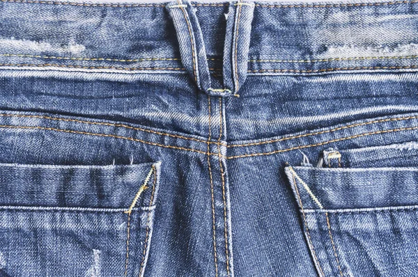 Parte Posterior Vendimia Azul Denim Jeans Textura Con Bolsillo Primer — Foto de Stock