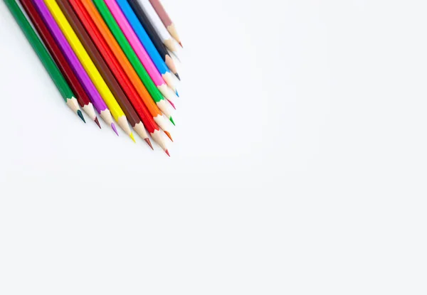 Art Drawing Creative Concepts Colorful Crayon Pencils White Background Aligned — Stock Photo, Image