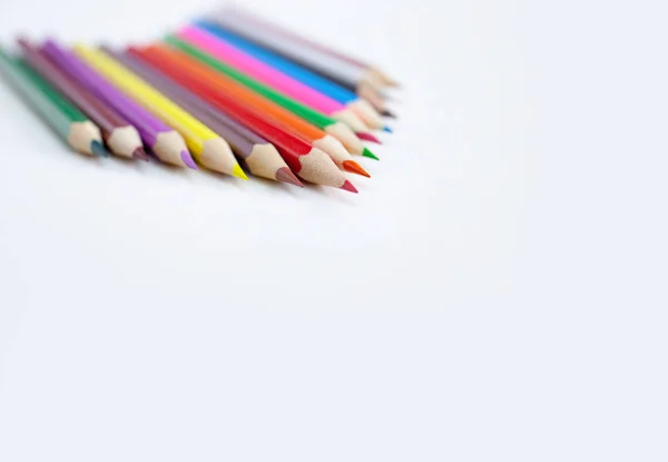 Closeup Tips Colorful Pencils Selected Focus White Background Copy Space — Stock Photo, Image
