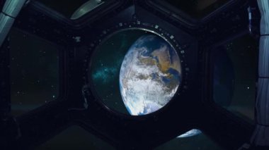 Uzaydan güzel bir gezegen Dünya. Ev mavi gezegen uluslararası uzay istasyonu (Iss) kubbe ile izlendi dönüm. Yıldızlı gökyüzü, Samanyolu 4k video.