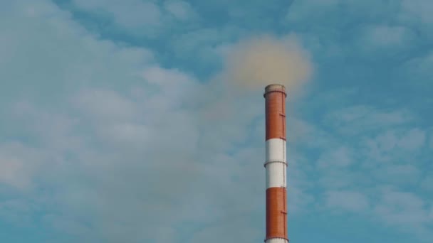 Steam Smoke Pipes Thermal Power Station Russia Novosibirsk Close Red — Stockvideo
