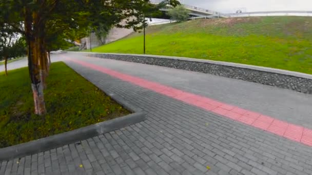 Uma Pista Especial Para Cegos Parque Estrada Com Alívio Para — Vídeo de Stock