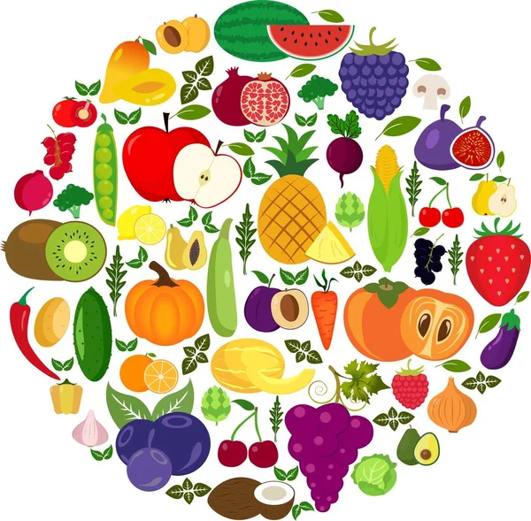 Meyve ve vegetables.Organic gıda simgeler vektör çizim