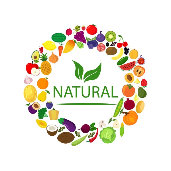 Frutta Verdura Bacche Illustrazione Vettoriale Delle Icone Alimentari Biologiche — Vettoriale Stock