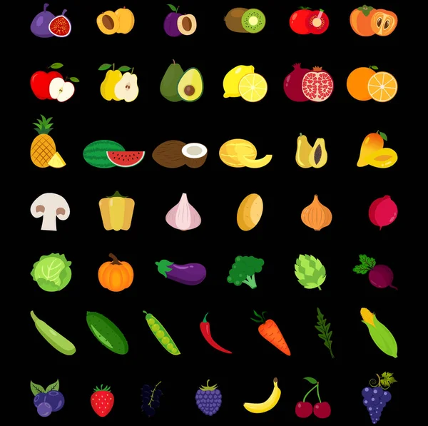 Set Van Groenten Fruit Pictogrammen — Stockvector