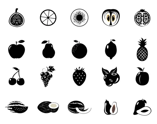 Ensemble Fruits Légumes Une Collection Silhouette Alimentaire Sur Fond Blanc — Image vectorielle