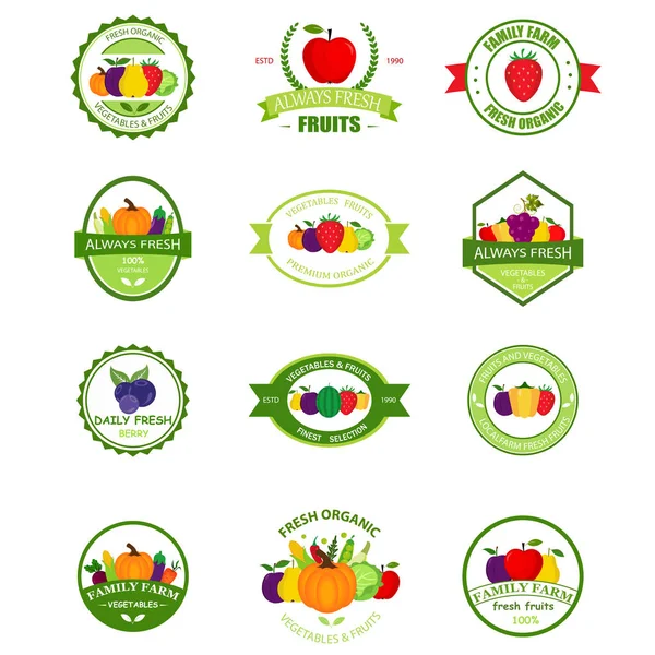 Productos Agrícolas Ecológicos Etiquetas Vectoriales Emblemas Insignias Logotipos Pegatinas Conjunto — Vector de stock